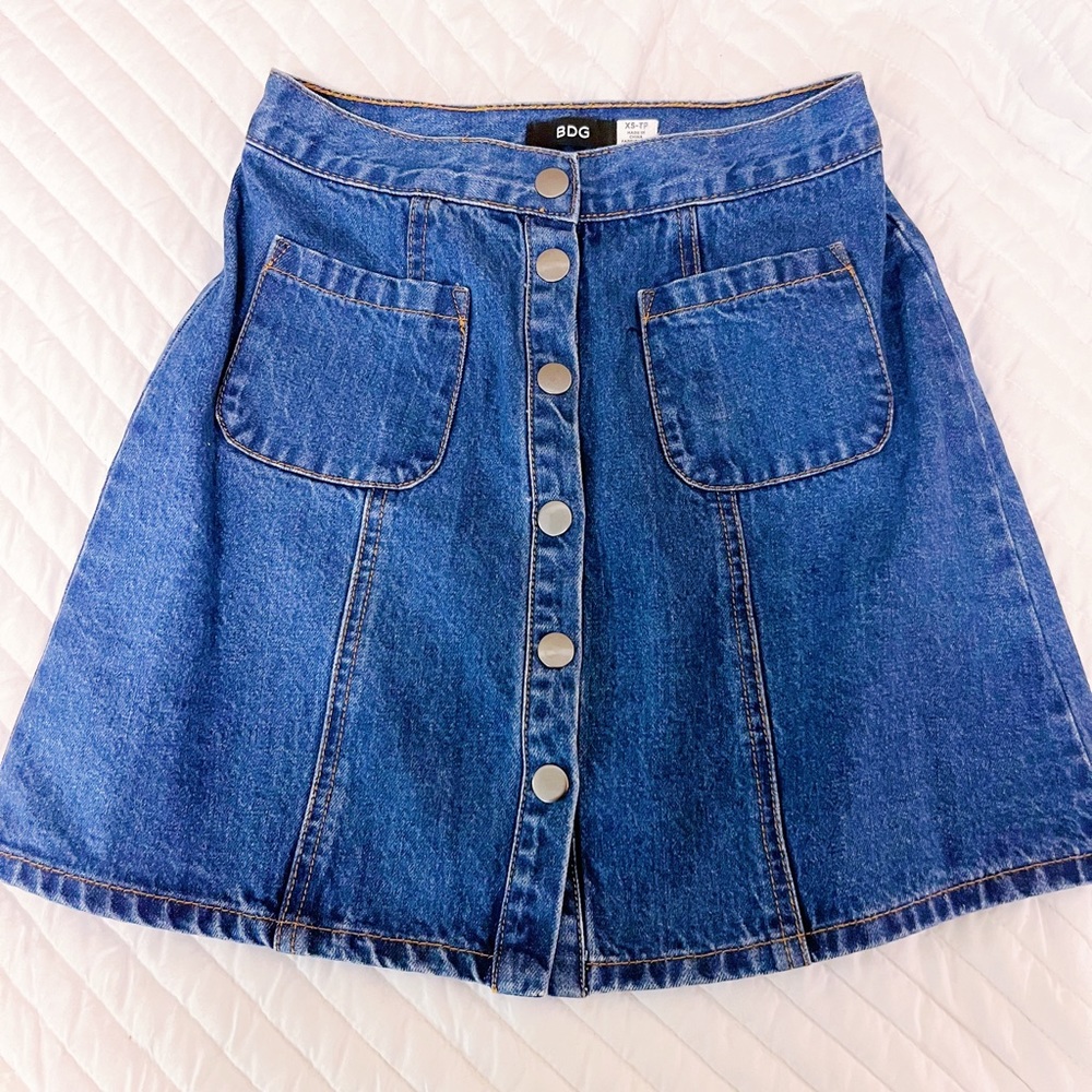 Urban BDG American Apparel Dark Denim Circle Skirt Skater Skirt with Buttons